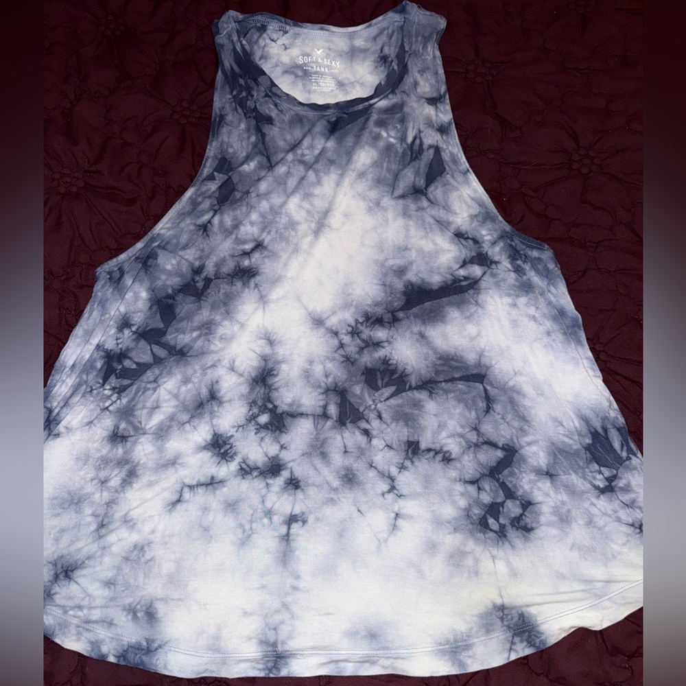 American Eagle Outfitters Blue/Gray and White Tank Top